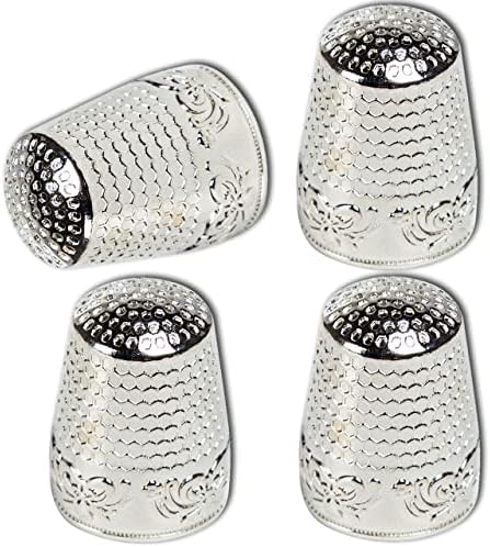 ZESION 4Pcs Sewing Thimbles, Metal Thimbles for Hand Sewing Finger Protector, Quilting Craft Accessories for Knitting Needlework DIY Tools, Silver