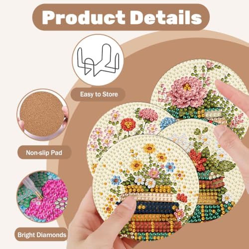 8 Pcs Book Diamond Art Coasters Kits, Book Diamond Painting Coasters