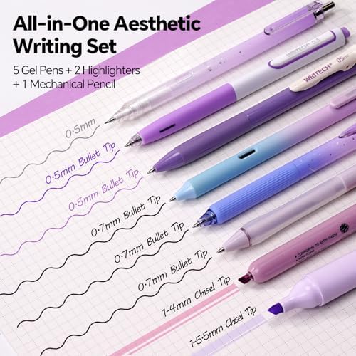 WRITECH Gel Pens Journaling Highlighters: Purple Pastel All-in-One Set 8ct