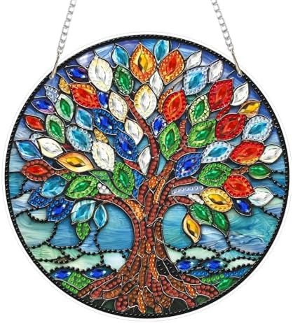 CRZMODE Tree of Life Diamond Art Hanging Kit for Adults, Tree Pendant Diamonds Painting Art Kit, Special Crystal Diamond Art Painting Pendant Ornament, Craft Gift for Women Home Window Decor