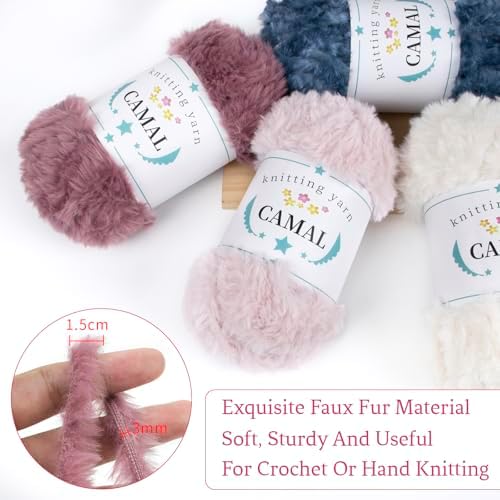 CAMAL Soft Faux Fur Yarn for Crocheting Blanket, 65 Yards Chunky Eyelash Yarn for Knitting Hats, 100 Grams Fuzzy Velvet Crochet Thread for Dolls, Earmuffs, Bags (Light Purple)