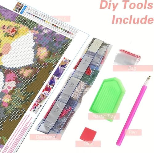 KYOQFVN Gnome Diamond Art Kits for Adults - Flowers Diamond Painting Kits for Beginners, 5D DIY Full Round Drill Diamonds Art Painting Kit for Home Wall Decor 12X16 Inch
