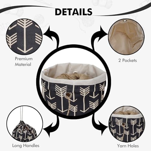 Yarn Bag, Small Knitting Crochet Bag, Portable Yarn Storage Bags Organizer for Crocheting Project, Store Skein Ball, Short Knitting Needle (Black)