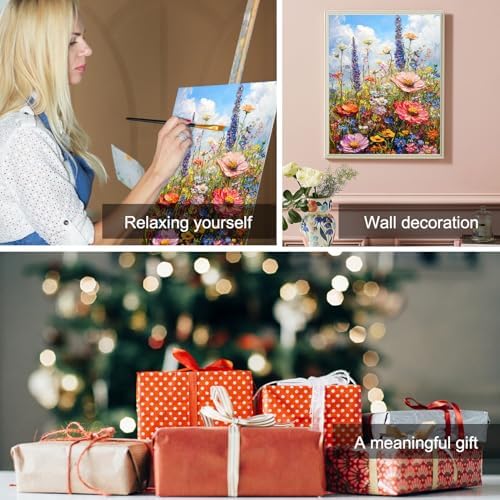 Amaieuin Wild Flowers Paint by Numbers Kits for Adults,Canvas Paint by Numbers for Adults,Flowers Paint by Number Adult for Gifts and Home Wall 20x16in