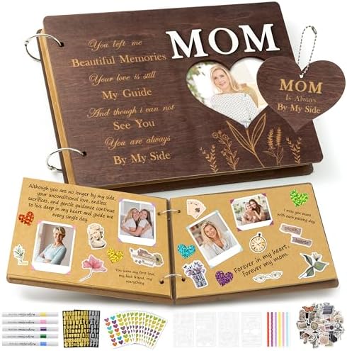 CY2SIDE Mom Memorial Gifts Photo Album – 110PCS In Loving Memory of Mom Wooden Scrapbook Kit Sympathy Gift for Loss of Mother, Bereavement Keepsake Grief Journal for Mother’s Day & Grieving Family