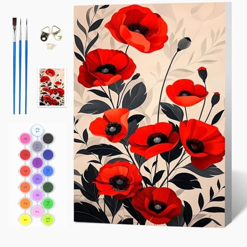 Auremi Flower Paint by Number Kits with Framed, DIY Flower Paint by Number Canvas for Adults, Easy Acrylic in Canvas with Brushes for Decor 20x30cm
