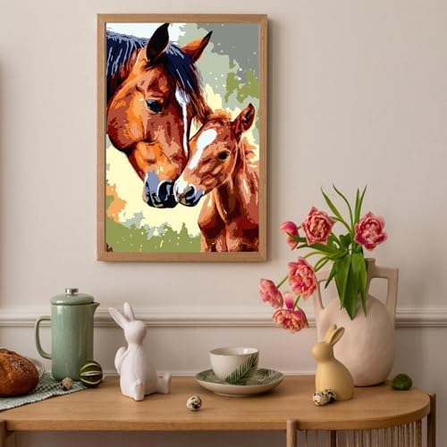Auremi Horse Paint by Number Kits with Framed, DIY Animals Paint by Number Canvas for Adults, Easy Acrylic in Canvas with Brushes for Decor 20x30cm