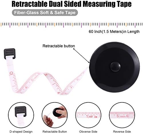 Tape Measures Retractable, Fabric Measuring Tape, 60 Inch Small Sewing Tape Measure for Craft Nursing Medical Travel(3 Pack/Black Purple Sky Blue)