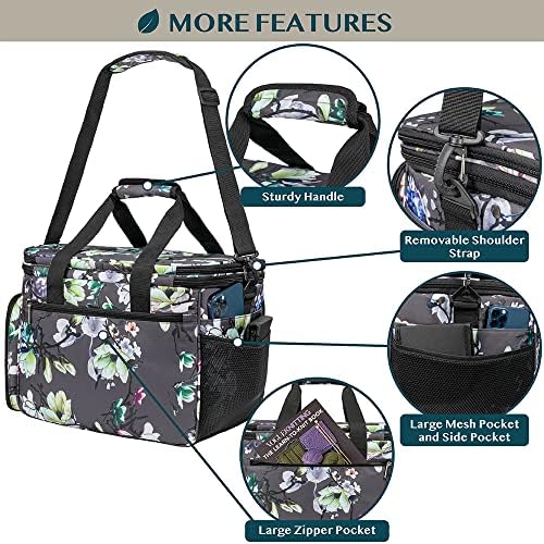 PAVILIA Knitting Yarn Storage Bag Crochet Knitter Organizer, Floral Grey