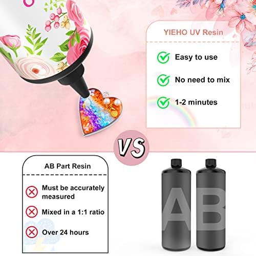YIEHO 1000g UV Resin -Upgraded Crystal Clear Hard UV Fast Curing Epoxy Resin Supplies with Mat for Craft Jewelry Making 1KG | Hard Type UV Fast Curing Premixed Epoxy Resin Kit for Jewelry Making，Art Crafts, DIY with Silicone Mat 1KG