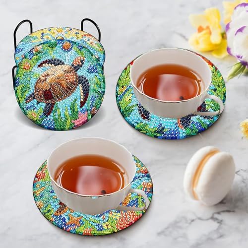 Diamond Art Coasters Kit, 8 Pieces Sea Turtle Diamond Painting Coasters Kit