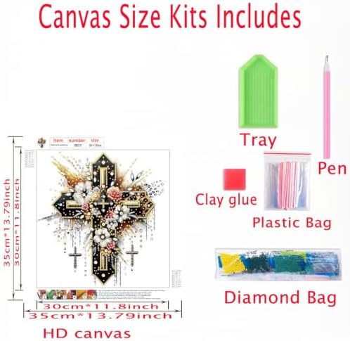 Cross Special Shape Diamond Painting for Adults Beginner,Dot Art 12 x 16 In