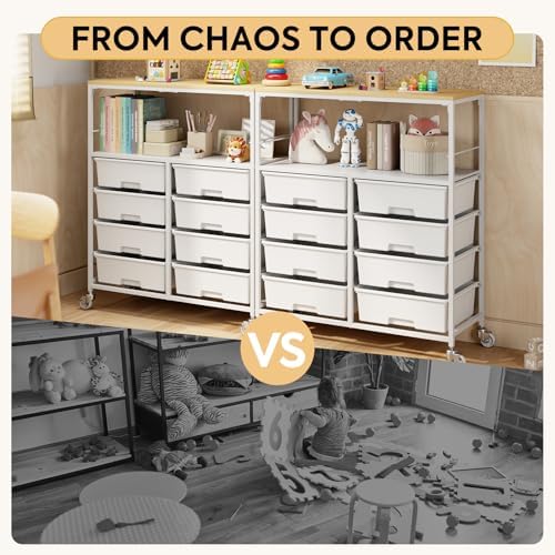 APEXCHASER Rolling Storage Cart with 8 Large Drawers, Wooden Tabletop