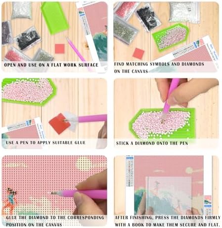 XUNLURY Pink Pastel Coastal Diamond Art Kits 2 Pcs, Summer Beach Umbrella Surfer Girls Diamond Painting Kits for Adults Beginners, Full Drill Diamonds Dots for Home Decor, 9.8x11.8 Inch
