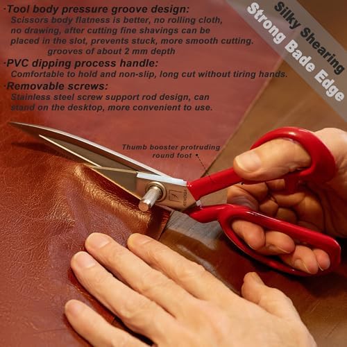 Fabric Scissors Tailor Sewing Shears Threading Needle Tools Kit 10 Inch Heady Duty Scissors Set for Fabric Cutting Professional Extremely Sharp Cloth Scissor Multipurpose Dressmaker (Red)