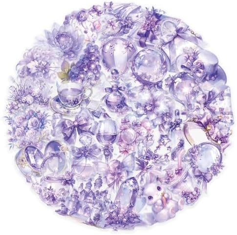 50Pcs Vintage Stickers,Waterproof Transparent PET Aesthetic Decorative Scrapbooking Supplies for Adult Card Making Letters Planner Journaling Junk Journal DIY Water Bottles Art Craft.Purple Flower