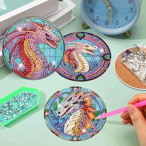 8 Pcs Diamond Art Coasters Kit for Adult with Holder, Diamond Coaster 4x4in