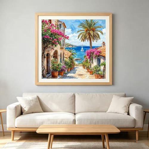 Accompany Wind Seaside Scenery Diamond Art Kits for Adults,5D Landscape Diamond Painting Kits for Beginners,DIY Round Full Drill Diamonds Gem Art Crafts for Home Wall Decor Gifts 14x14 Inch