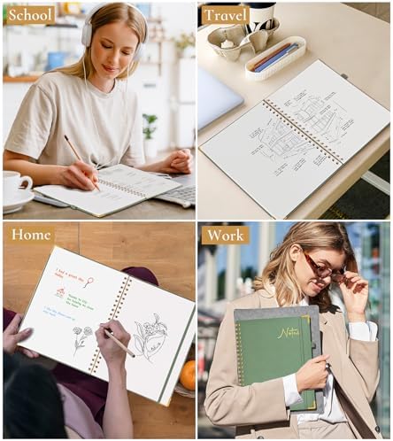 Blank Spiral Notebook Journal 8.5” x 11”, A4 Large Hardcover Sketch Book for Women Men, 100 GSM Blank Paper Drawing Notebook, Spiral Bound Sketchbook for Sketching School Work Note Taking, Green