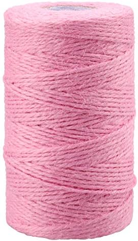 KINGLAKE Pink Jute Twine, 328 Feet, 2mm, Light, Twisted, Perfect for Arts, Crafts, Weddings, Christmas, Valentines Day Gifts