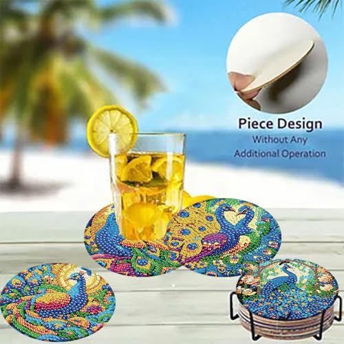 8 Pack Diamond Art Coasters,Peacock animals Diamond Painting Coasters Kits