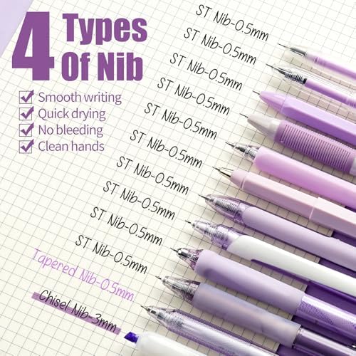 Four Candies Purple Pens, Black Gel Ink, Lavender - 12ct, 0.5mm Fine Point