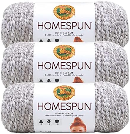 Lion Brand Yarn, Homespun Bulky Crochet Yarn, Clouds, Gray, 3 Pack
