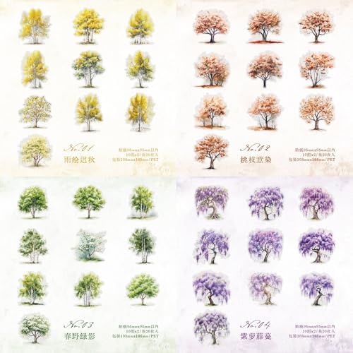 120 Pcs Four Seasons Watercolor Forest Landscape Tree Stickers