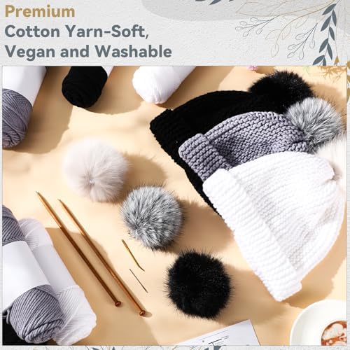 Syhood Knitting Kit for Adults Beginners 6 Yarns Bamboo Needles Faux Pom