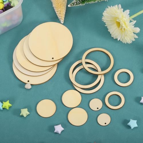 uxcell 20Pcs 60mm(2.4-inch) Natural Wood Rings, Unfinished Wooden Pieces Circle Ornaments Wreath Frame Ring for Home Decor, DIY Crafting