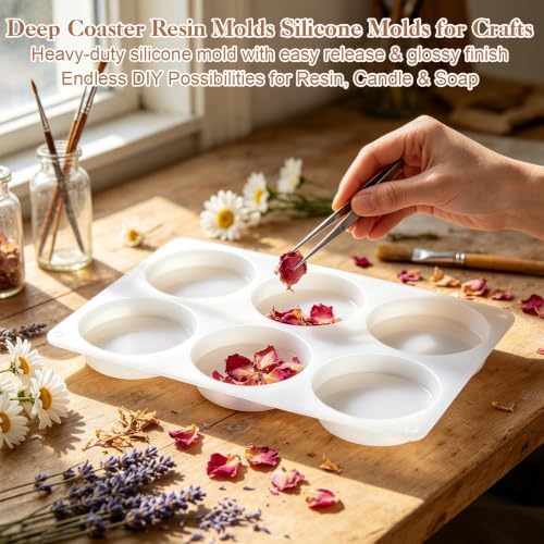 18-Cavity Deep Coaster Resin Molds Silicone Molds for Crafts, 4 Inches Round Squares Octagon Epoxy Resin Molds for DIY Art Flower Preservation