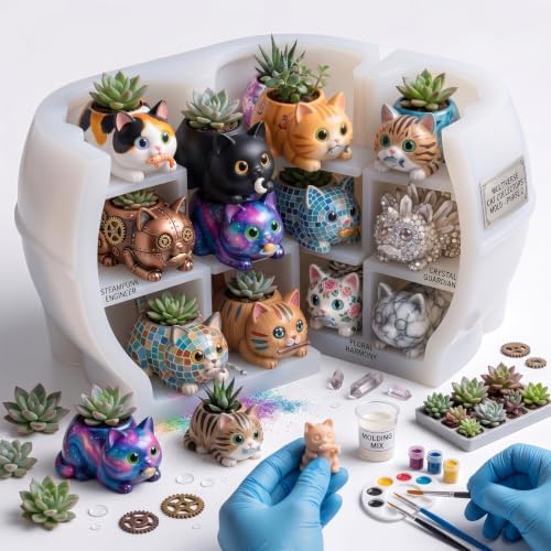 3D Cat Silicone Mold Animal Candle Holder Resin Mold for Succulent