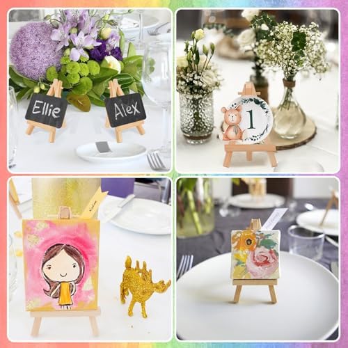 12 Pack 5" Mini Wood Display Easel, Natural Wooden Tripod Holder Stand for Displaying Small Canvases, Business Cards, Photos