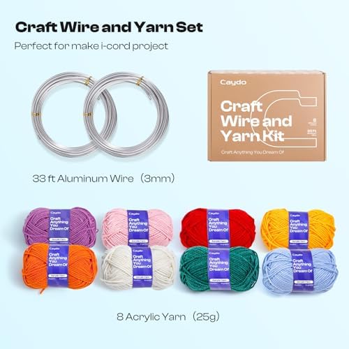 Caydo Aluminum Craft Wire & Acrylic Yarn Skeins Kit for iCord Beginners