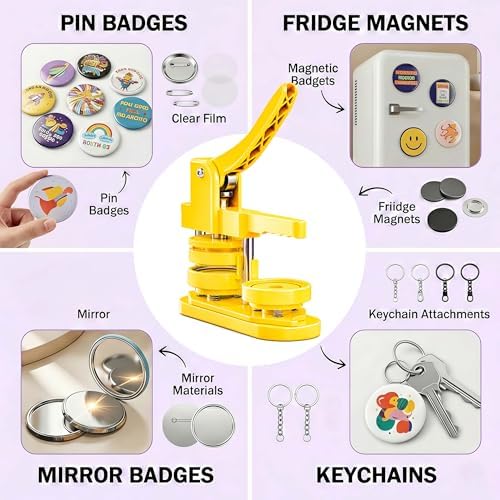 Freeingbag 58mm Button Maker Machine Kit, Installation-Free Button Pin Maker & Pin Maker Machine with 100 Sets Supplies, Circle Cutter & Bonus DIY Accessories for Badges, Crafts & School Projects