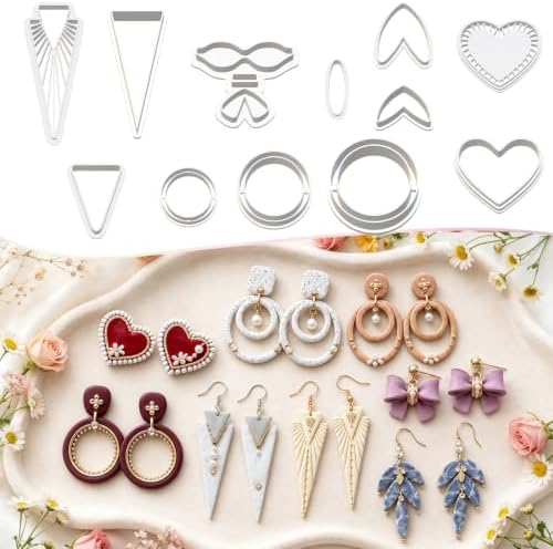 12Pcs Polymer Clay Earring Cutters, Bow Heart Circle Triangle Shapes
