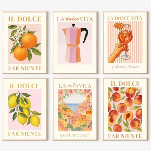 YALKIN 6 Pack Paint by Numbers for Adults, 8x12 Inch Italian Summer Retro DIY Acrylic Painting by Number Kits for Beginners, Canvas Art Crafts with Brushes & Paints for Relaxing Home Wall Decor Gift