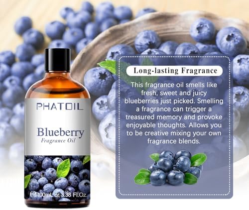 PHATOIL Blueberry Fragrance Oil for Diffuser Aromatherapy 3.38FL.OZ | Long Lasting Scented Oils For Humidifier, Air Freshener, DIY Soap Candle, Scent Project Making, Aroma Oil for Home Freshening