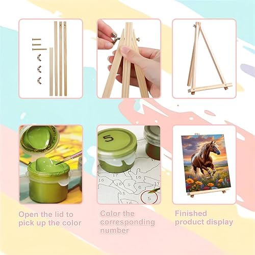 Horse Paint by Numbers for Adults with Framed Canvas - with Wooden Easel