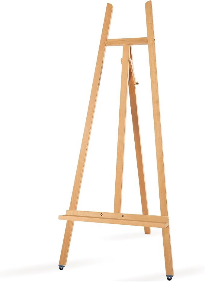 A-Frame Wooden Display Easel, Lyre Beechwood Studio Easel Stand, Natural