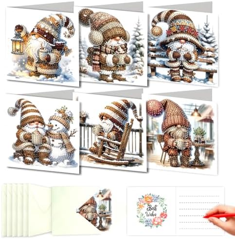 LSQFS Diamond Painting Christmas Greeting Cards 6 Pack with Envelopes