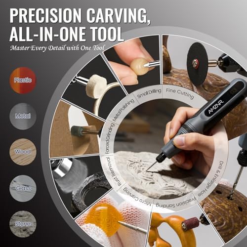 Electric Engraving Pen AMZNR Cordless Mini Engraver Etcher with 82 Accessories, Rechargeable Rotary Tool Engraving Kit for Metal Wood Glass Plastic, Jewelry Making Etching Carving Handheld Micro Drill