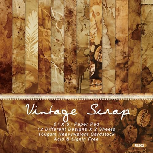 Vintage Scrapbooking Paper Pad 6in - 24 Sheets Aesthetic Kraft Paper Patterned Decor for Origami Collage Journaling Decoupage Wrapping Folded Supplies Gift Cards DIY Crafts Photo Album