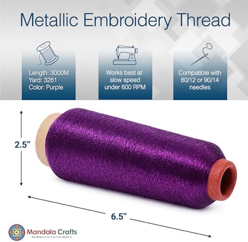 Mandala Crafts Metallic Purple Embroidery Floss for Sewing, 3281 Yard Spool