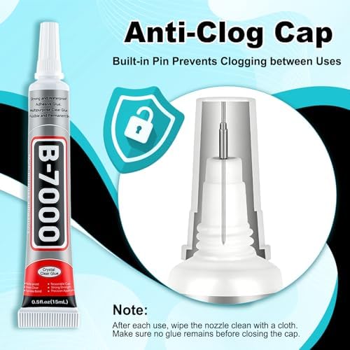 60 Tube B-7000 Glue 15Ml/0.5 fl oz- Strong Transparent Rhinestone Glue with Precision Tip, Waterproof, Flexible, Bulk B7000 Glues Paste Adhesive for DIY Craft Jewelry Making Shoes Phone Repair