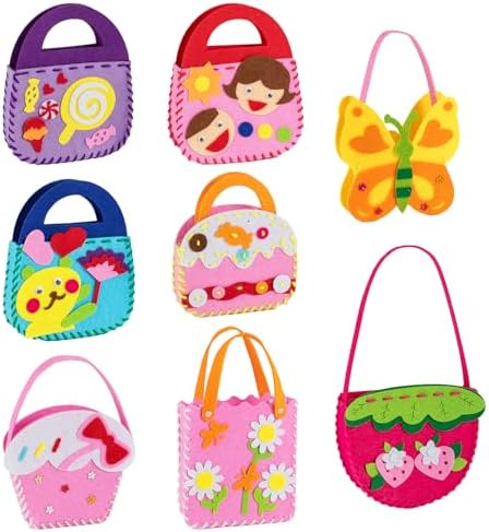 OZENT 8 Set Sewing Handbag Kit, Sew Your Own Purses and Handbags, Felt Sewing Kit with Stickers DIY Sewing Felt Craft for Girls