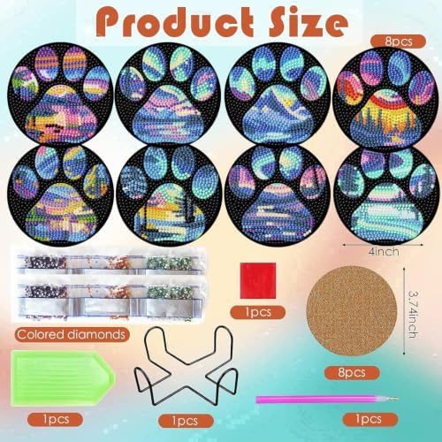 ijbnhd 8 Pcs Aurora Diamond Art Coasters Kits with Holder 4X4 Inch