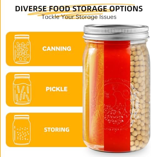 Miuyhji 32 oz Wide Mouth Mason Jars with Lids and Bands, 9 Pack for Canning
