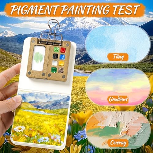 Mini Watercolor Paint set, Portable Watercolor Paint Travel Set, 12 Color Pocket Artist Watercolor Travel Kit with Picture Book, 8 Grids Portable Wooden Paint Palette for Painters, Artists, and Students