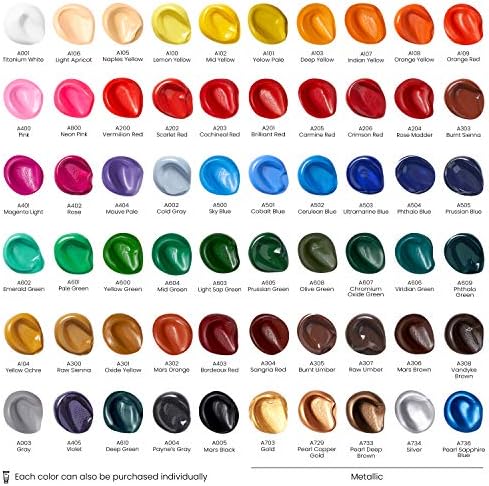 ARTEZA Acrylic Paint Set, 60 Colors, 22 ml Tubes, High-Viscosity